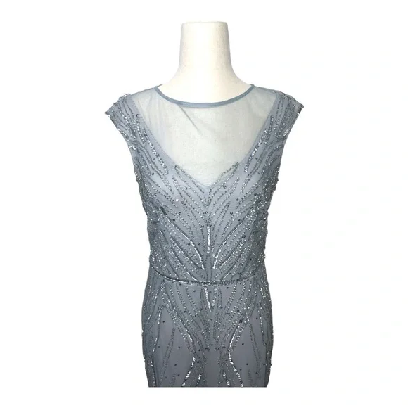 Adrianna Papell Beaded Sheer Midi Cap Sleeve Cocktail Dress in Heather Size 6